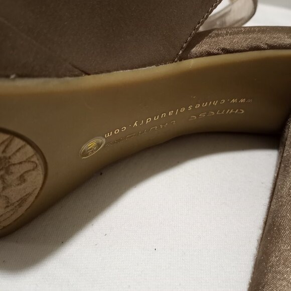 CHINESE LAUNDRY GOLD FABRIC PEEP TOE HIGH HEEL PLATFORM WOMEN SIZE 9.5 - Picture 6 of 6